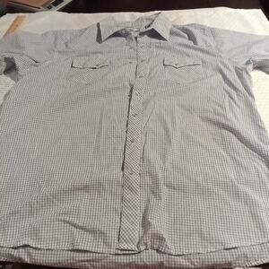 Wrangler Wrancher Short Sleeve Shirt Blue Plaid Pearl Snap Size 2X Men's Western